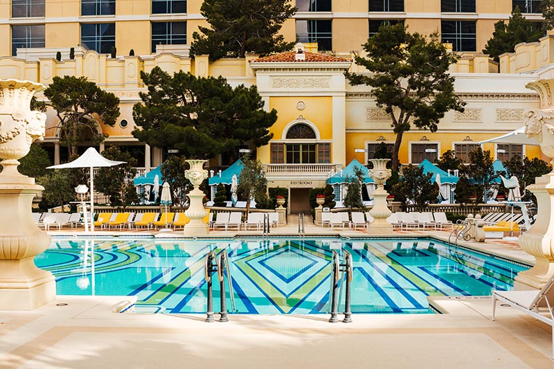 A beautiful tile bottomed commercial pool remodel project at a Las Vegas resort