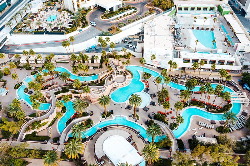 A commercial pool remodel project lazy river at a Las Vegas resort